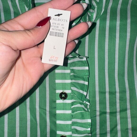 Talbots Green and White Casual Button Down Shirt - Picture 4 of 5